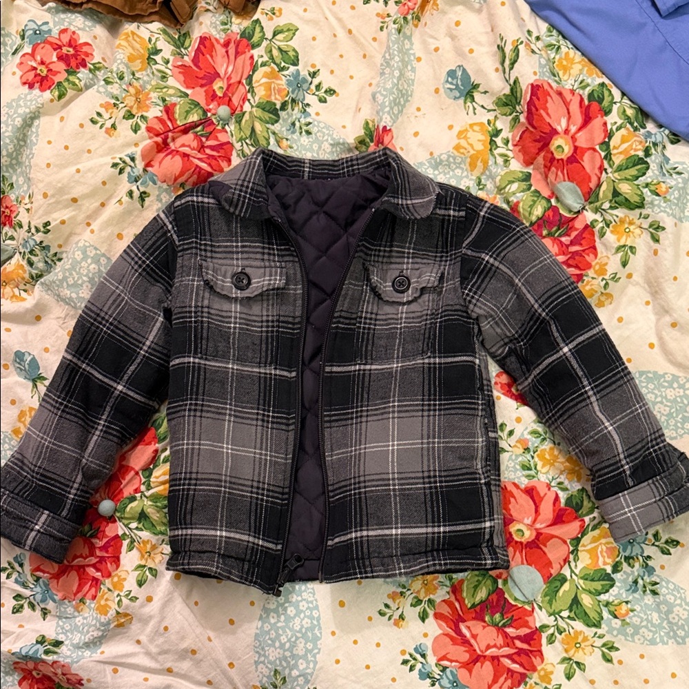 Plaid Kids Jacket - Black and Gray reversible